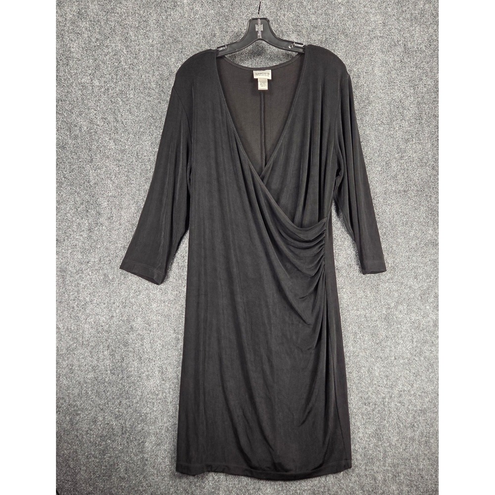 Chico's Travelers Faux Wrap Dress Womens Size 3 Black Acetate Excellent LBD